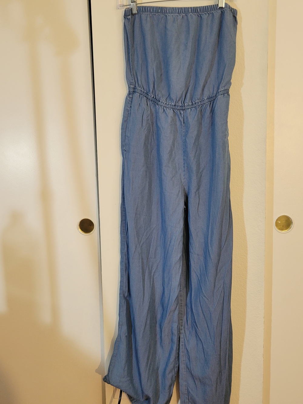 Forever 21 Strapless Chambray Romper in Light Blue
